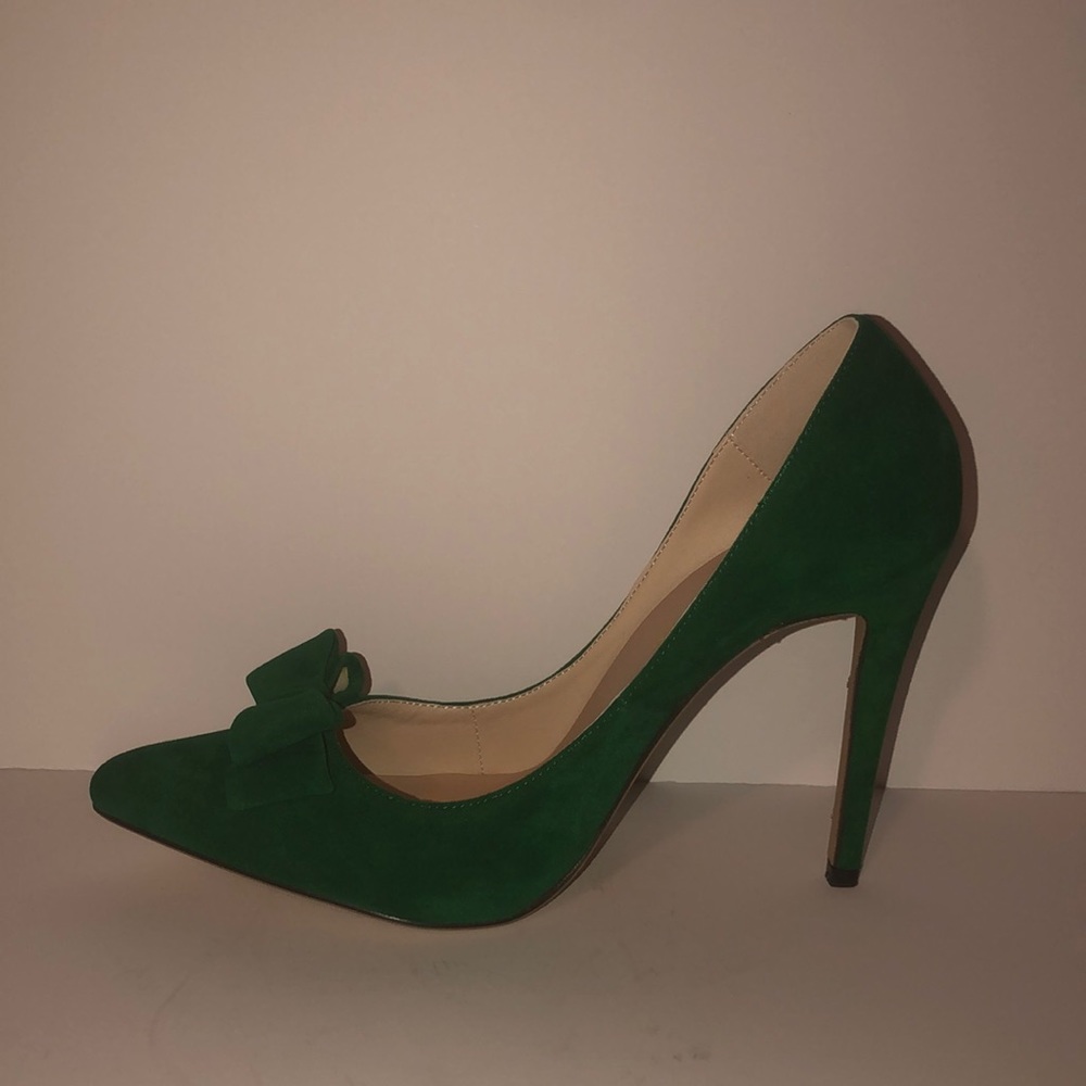Green “Suede” Heel with Double Bow